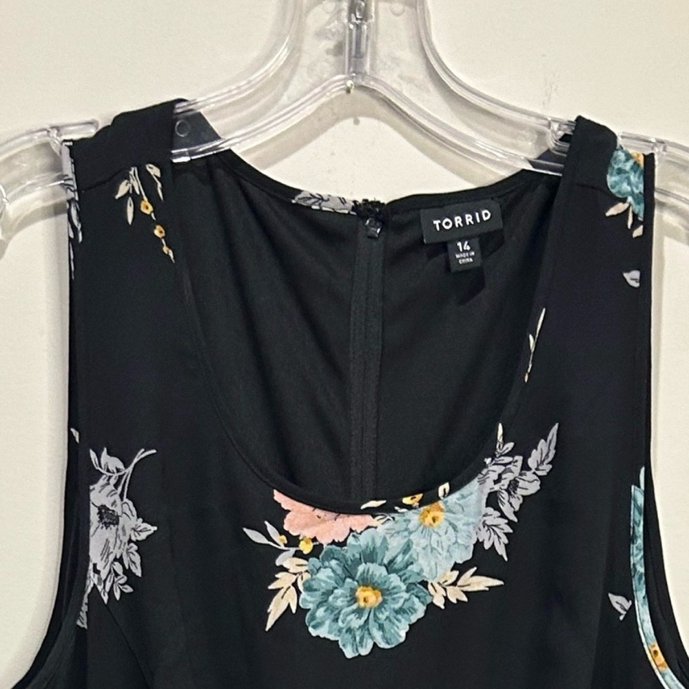 Torrid Black Floral Sleeveless Midi Dress Size 14 - Picture 3 of 6